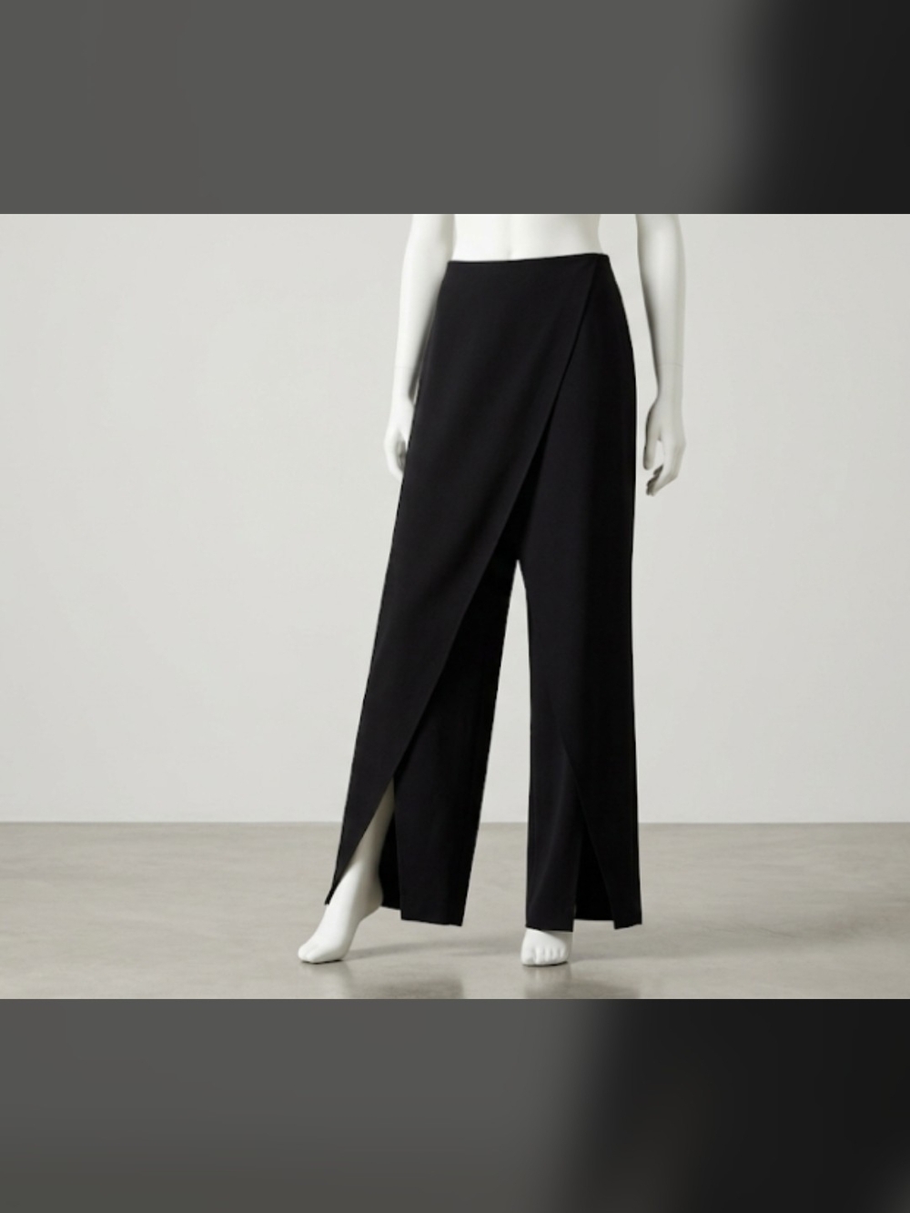 Stylish Black Wide-Leg Trousers with Front-Slit Detail